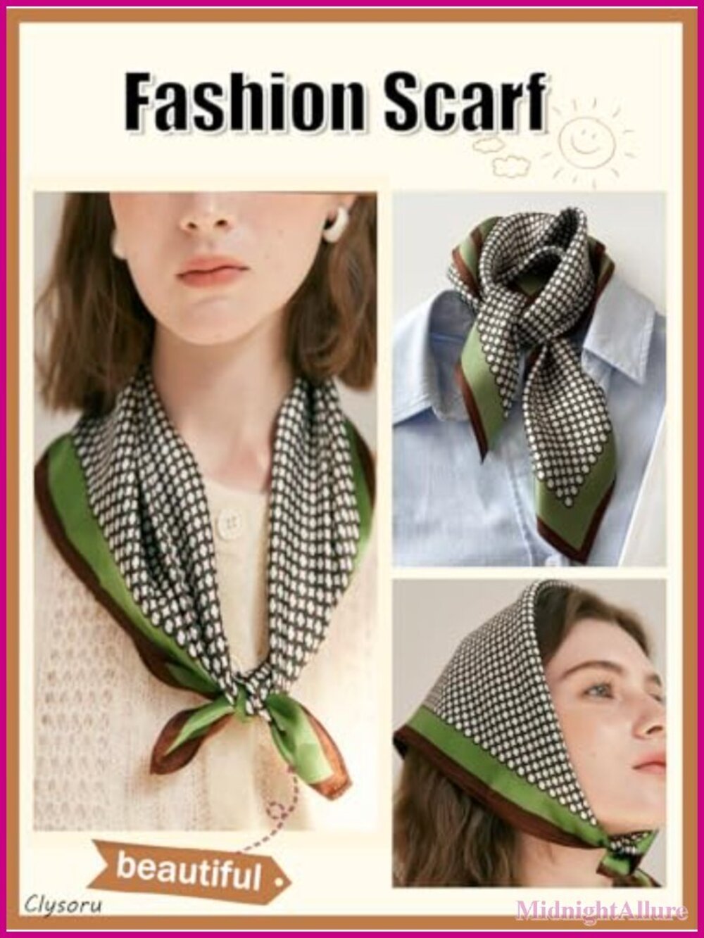 100% Mulberry Silk Scarf Women Square 21x21 Lightweight Print